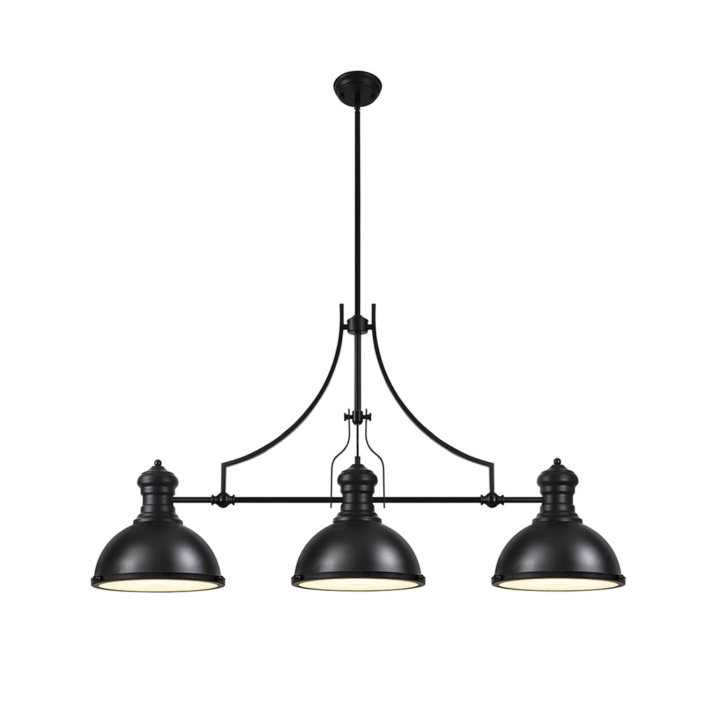 NL86619 Louis 3 Light Linear Pendant Matt Black Frosted White
