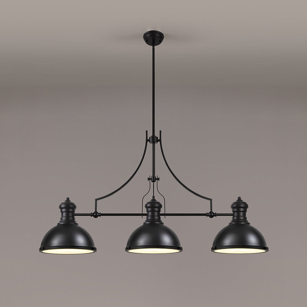 NL86619 Louis 3 Light Linear Pendant Matt Black Frosted White