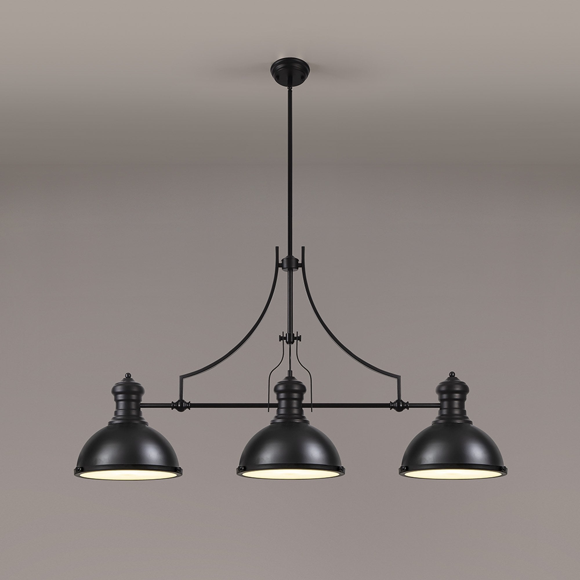 NL86619 Louis 3 Light Linear Pendant Matt Black Frosted White