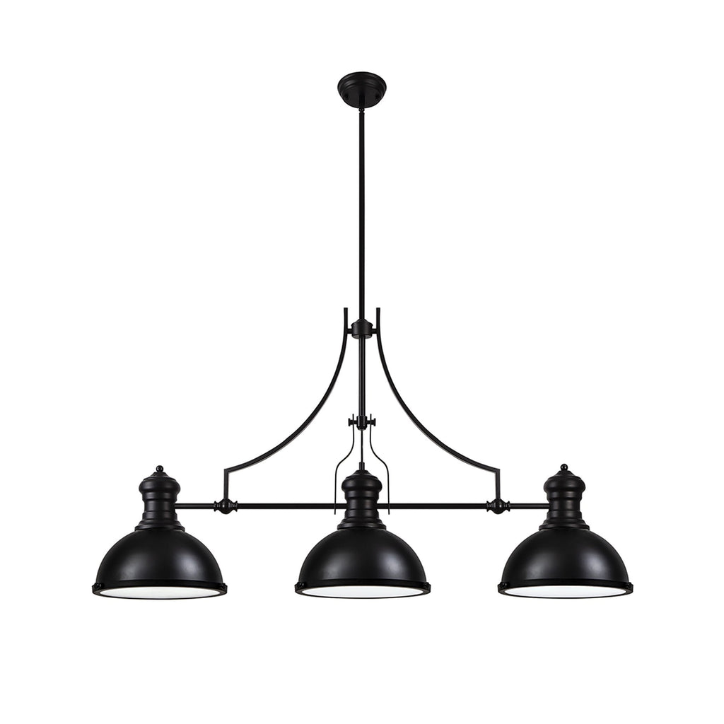 NL86619 Louis 3 Light Linear Pendant Matt Black Frosted White
