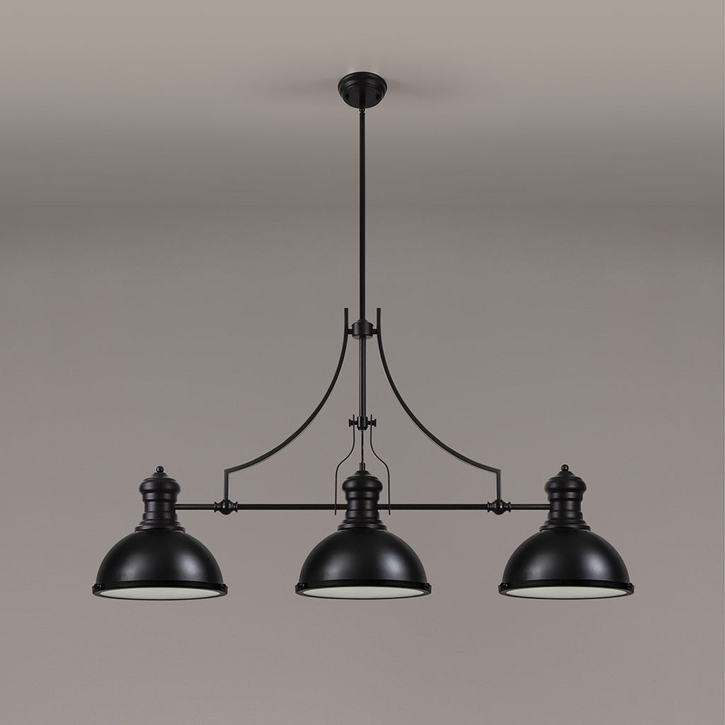 NL86619 Louis 3 Light Linear Pendant Matt Black Frosted White