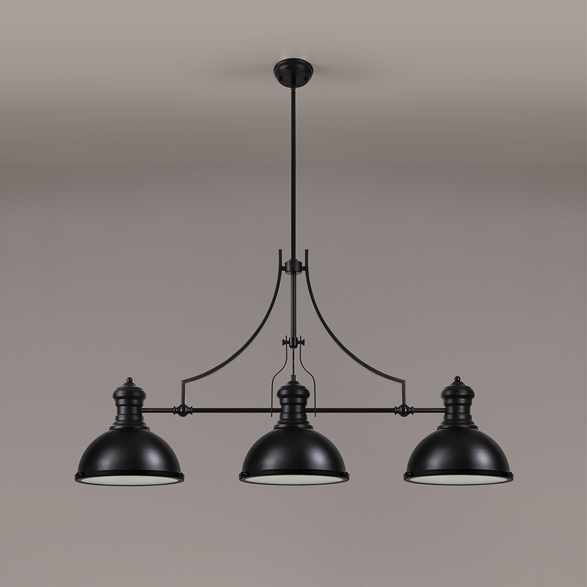 NL86619 Louis 3 Light Linear Pendant Matt Black Frosted White