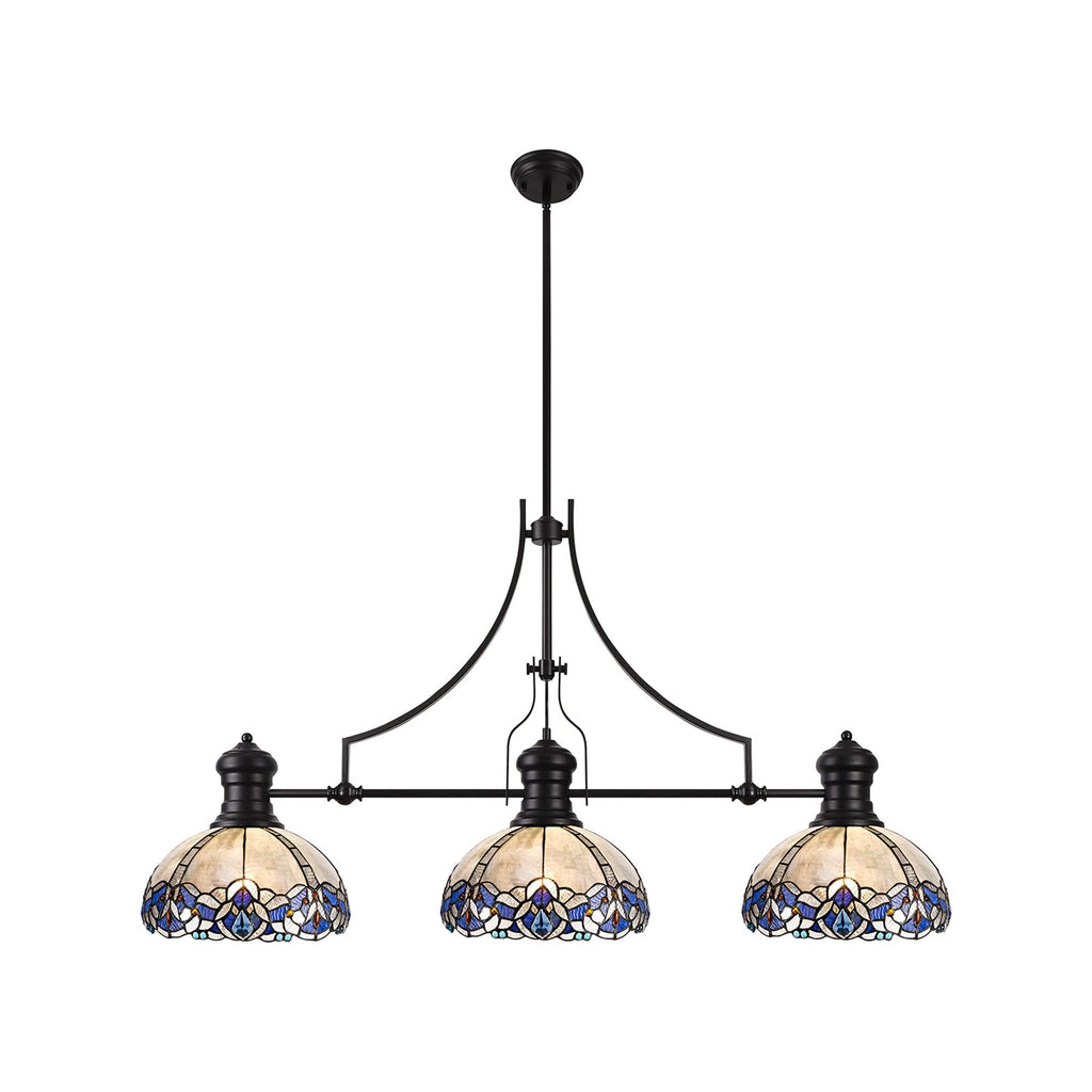 NLK00849 Louis, Ossie 3 Light Linear Pendant Matt Black Blue