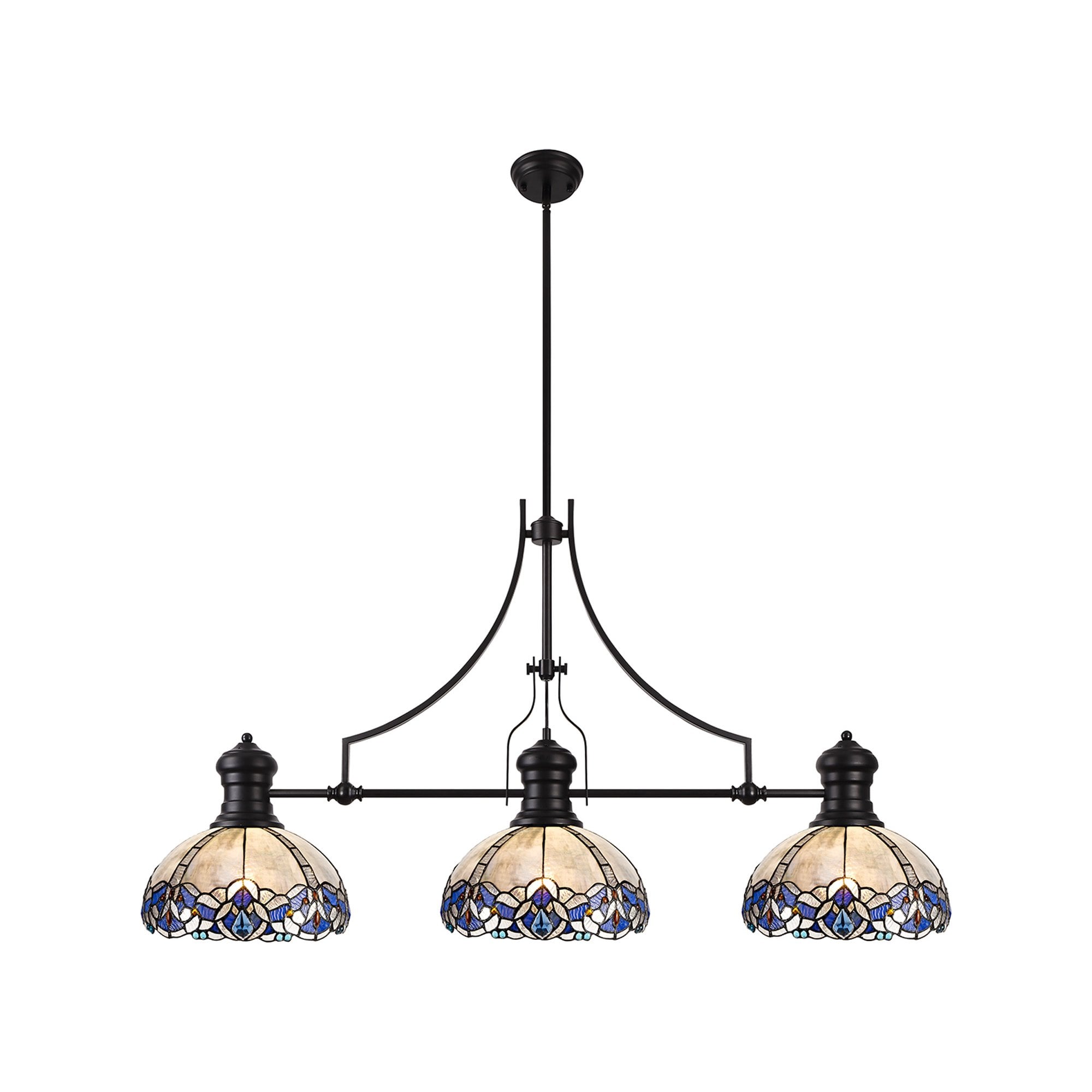NLK00849 Louis, Ossie 3 Light Linear Pendant Matt Black Blue