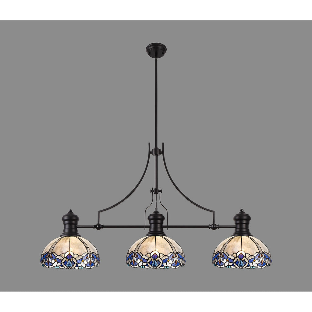 NLK00849 Louis, Ossie 3 Light Linear Pendant Matt Black Blue