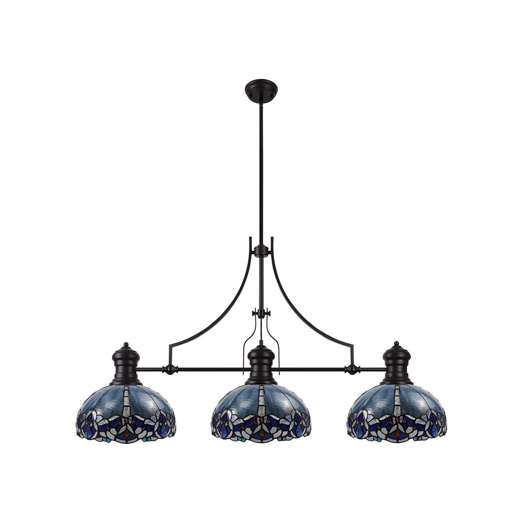 NLK00849 Louis, Ossie 3 Light Linear Pendant Matt Black Blue