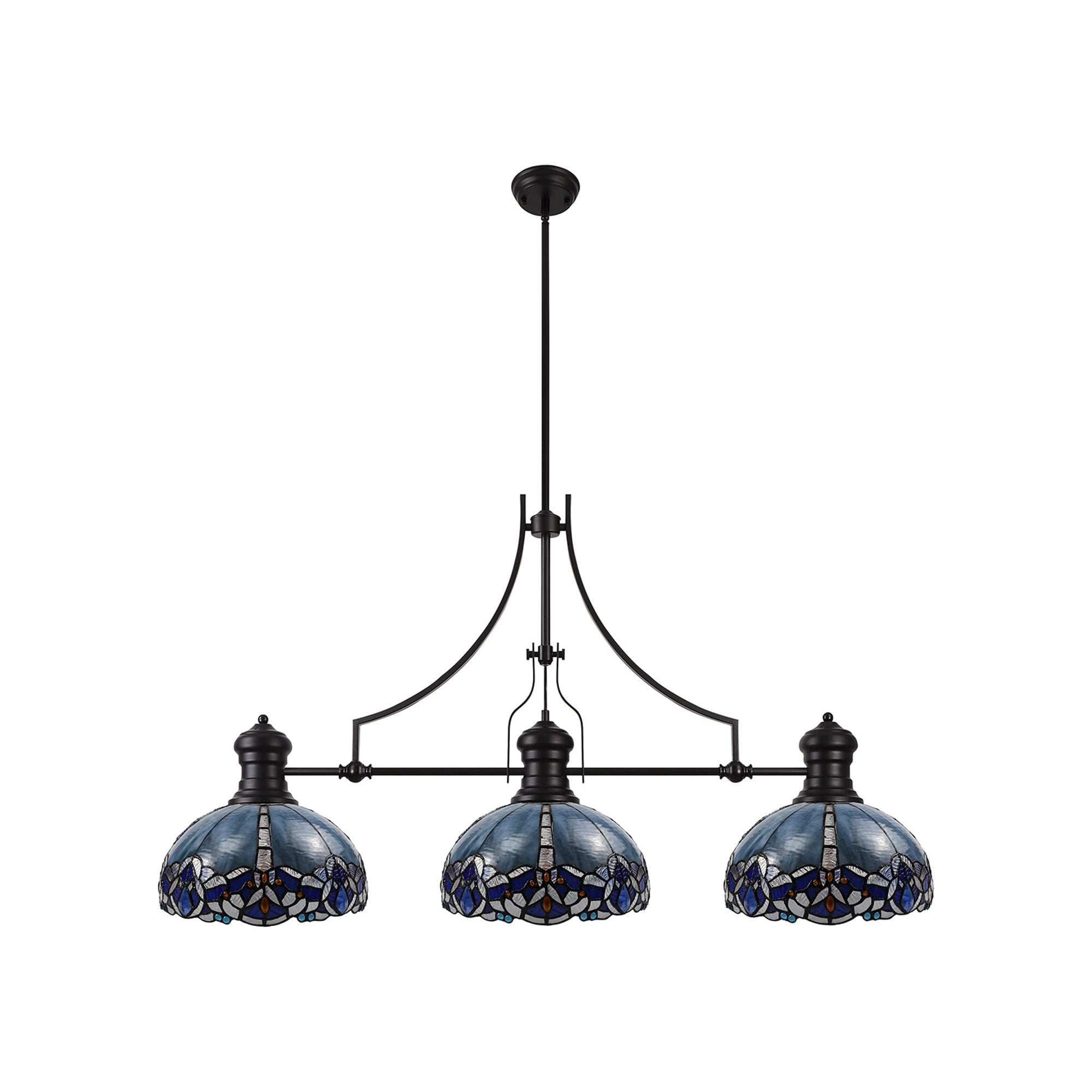 NLK00849 Louis, Ossie 3 Light Linear Pendant Matt Black Blue