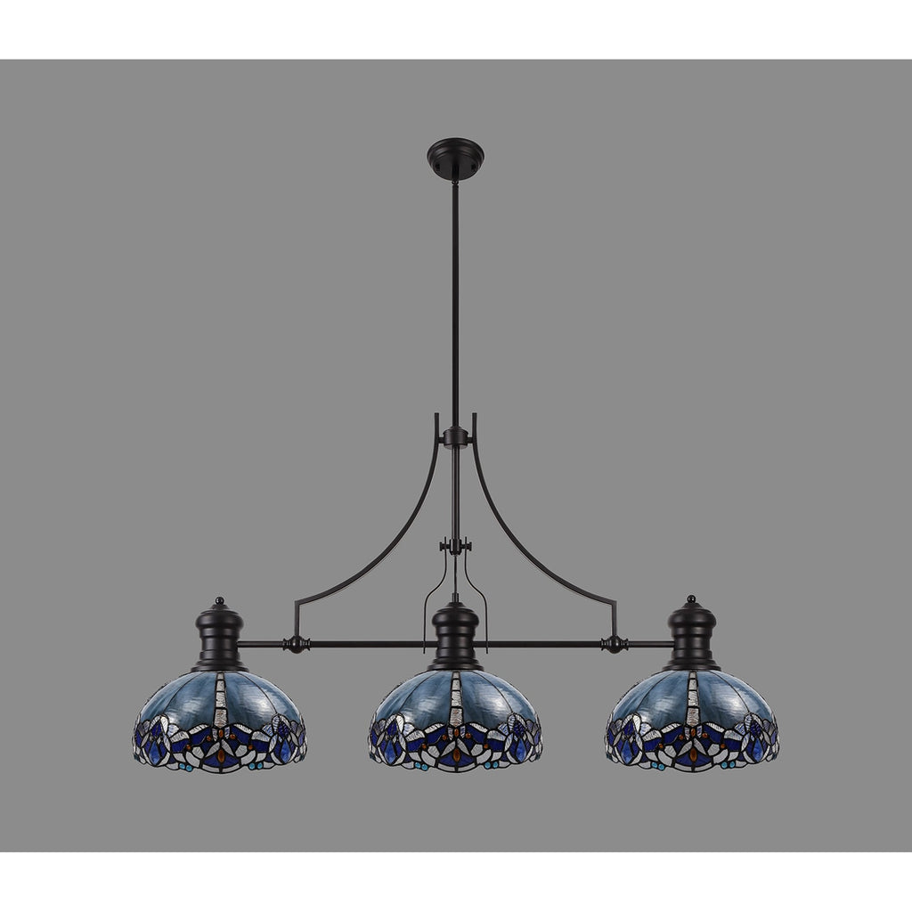 NLK00849 Louis, Ossie 3 Light Linear Pendant Matt Black Blue