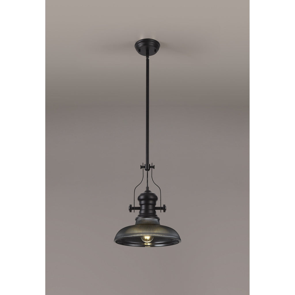 NLK14799 Louis 1 Light Round Pendant Matt Black Smoked