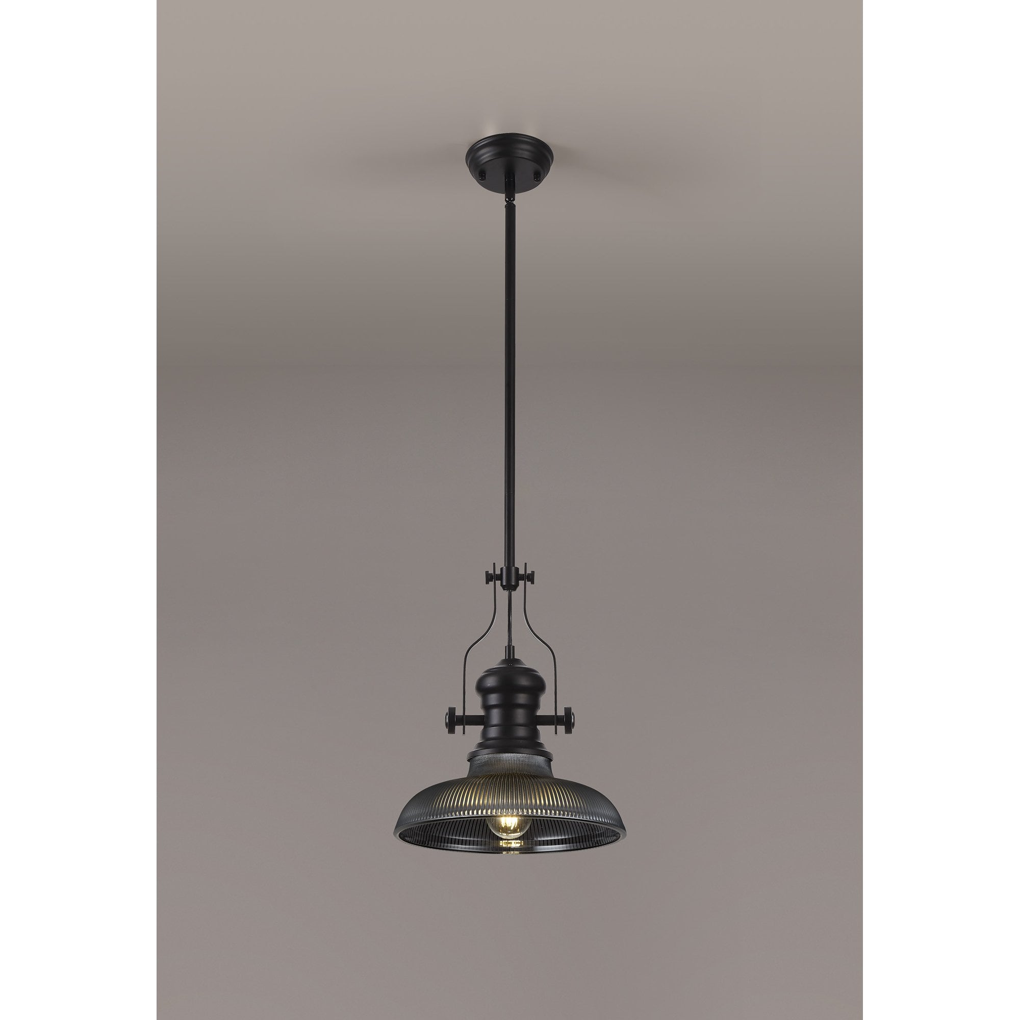 NLK14799 Louis 1 Light Round Pendant Matt Black Smoked