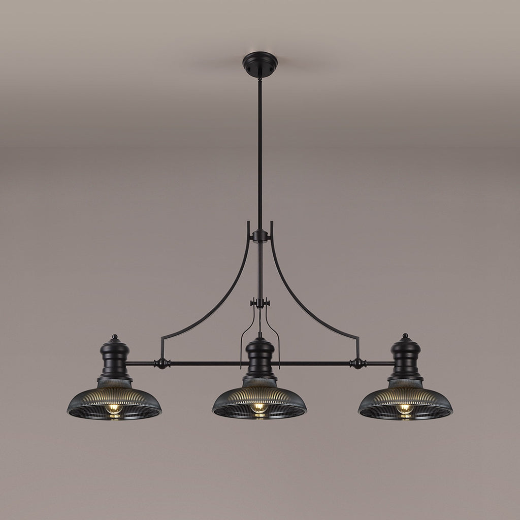 NLK14919 Louis 3 Light Round Pendant Matt Black Smoked