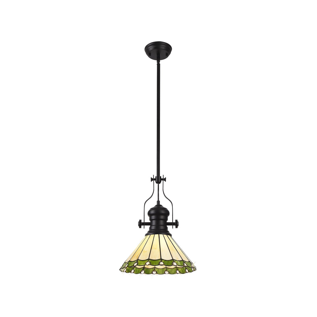 NLK15029 Louis, Umbrian 1 Light Pendant Matt Black Green/Cream