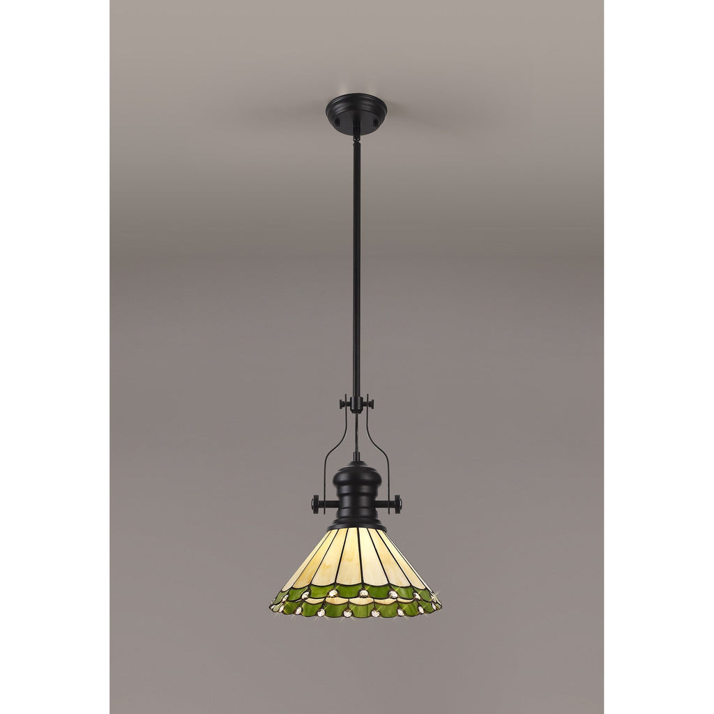 NLK15029 Louis, Umbrian 1 Light Pendant Matt Black Green/Cream