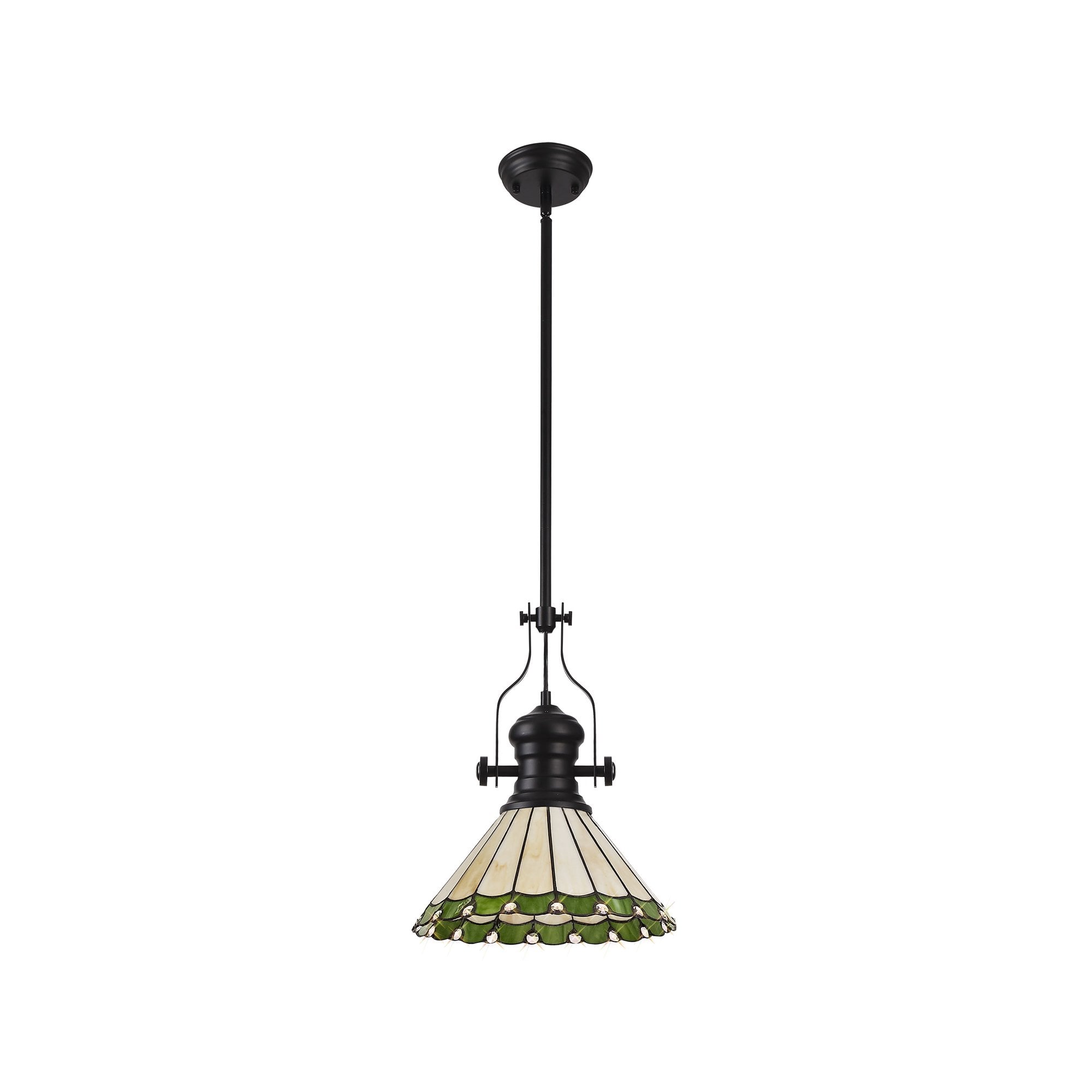 NLK15029 Louis, Umbrian 1 Light Pendant Matt Black Green/Cream