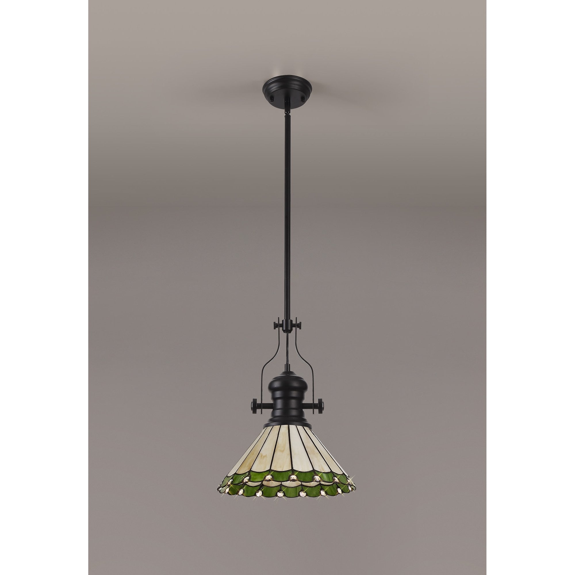 NLK15029 Louis, Umbrian 1 Light Pendant Matt Black Green/Cream