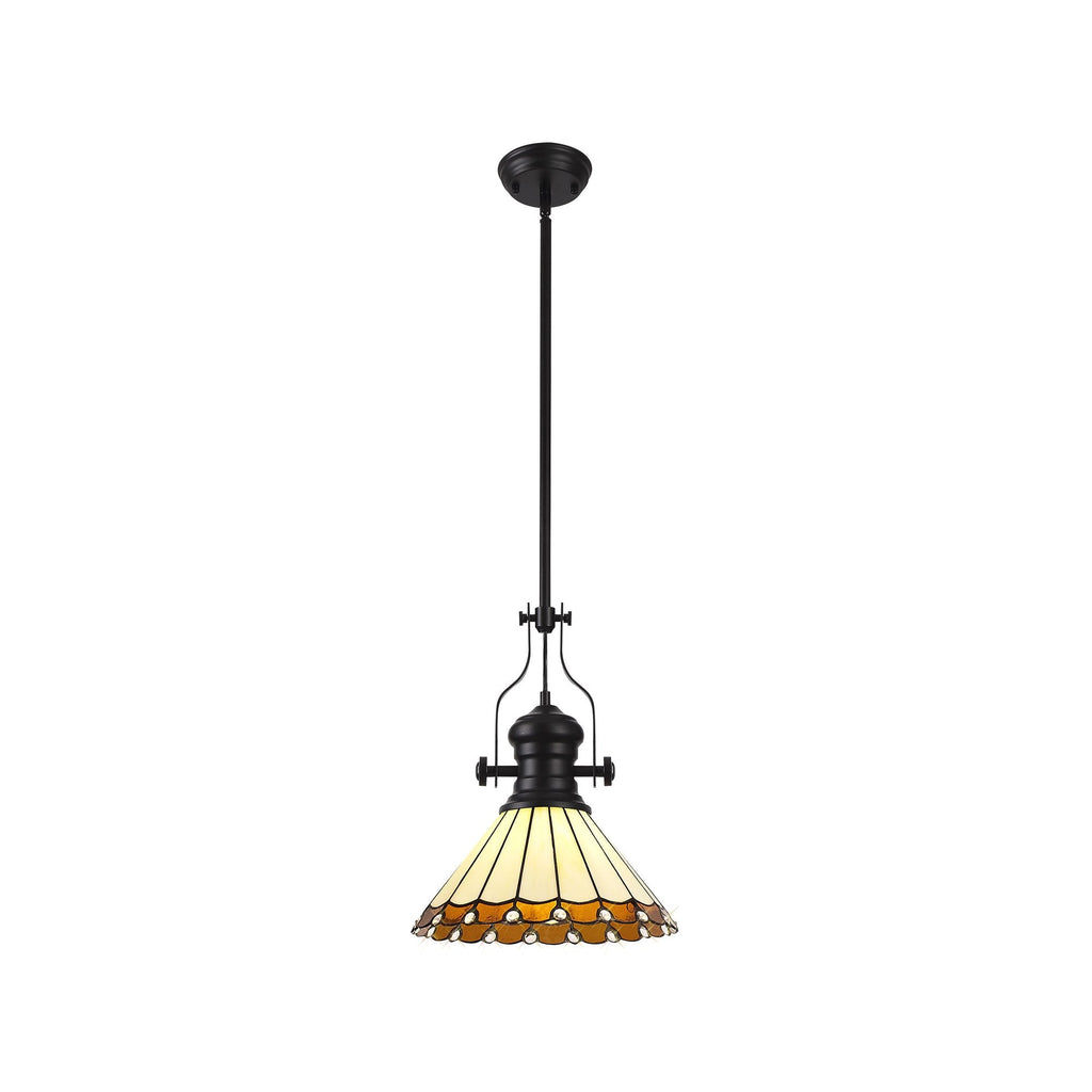 NLK15039 Louis, Umbrian 1 Light Pendant Matt Black Amber/Cream