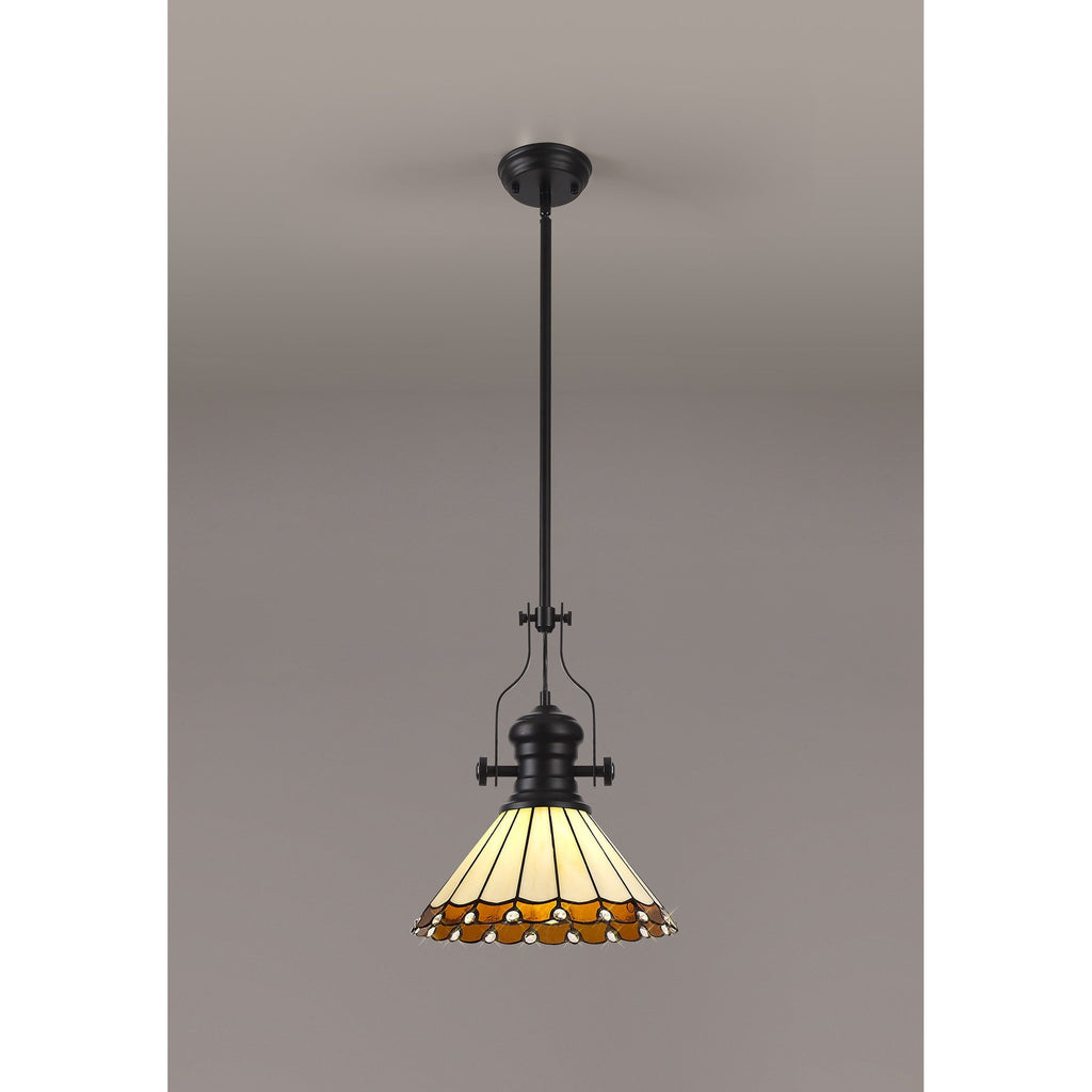 NLK15039 Louis, Umbrian 1 Light Pendant Matt Black Amber/Cream