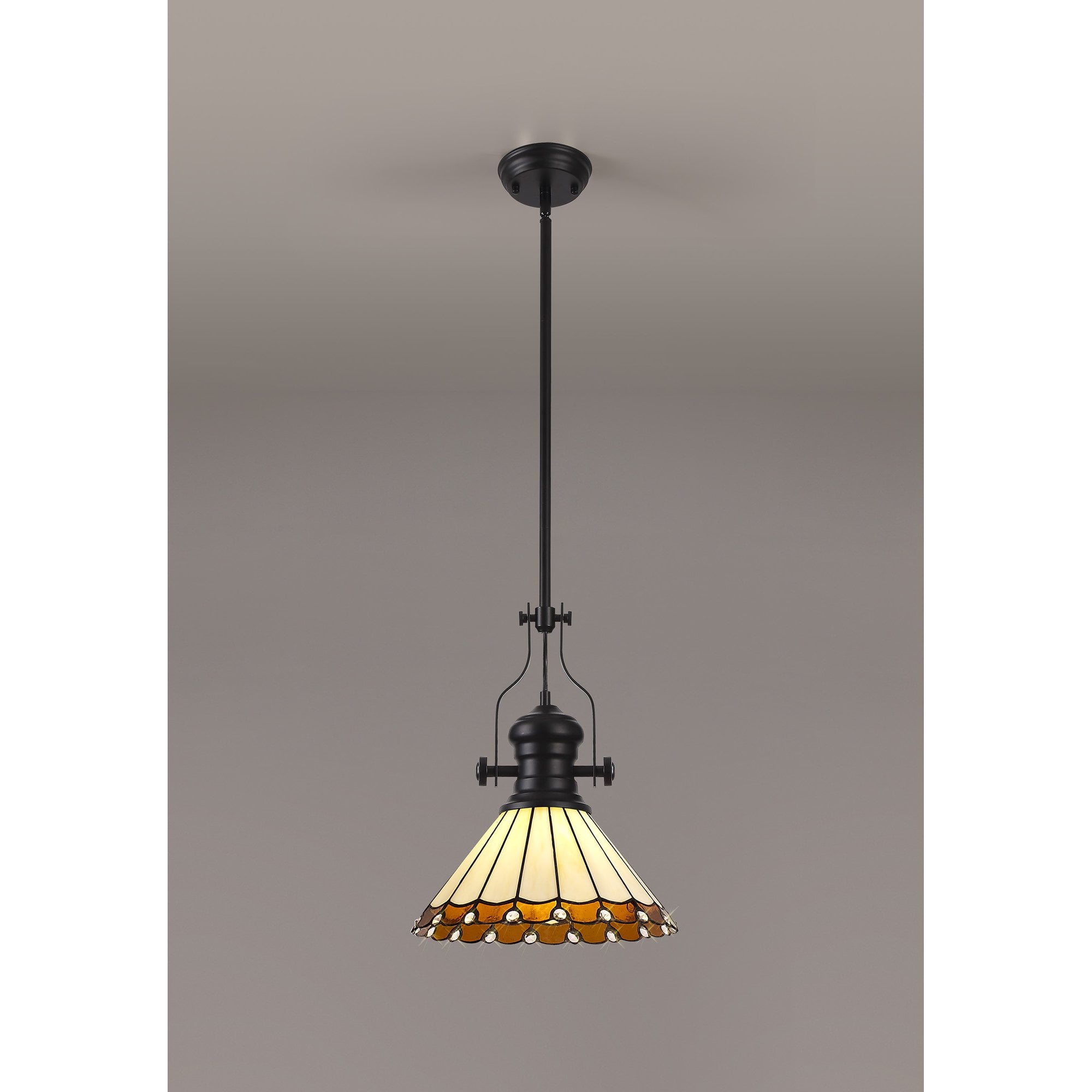 NLK15039 Louis, Umbrian 1 Light Pendant Matt Black Amber/Cream