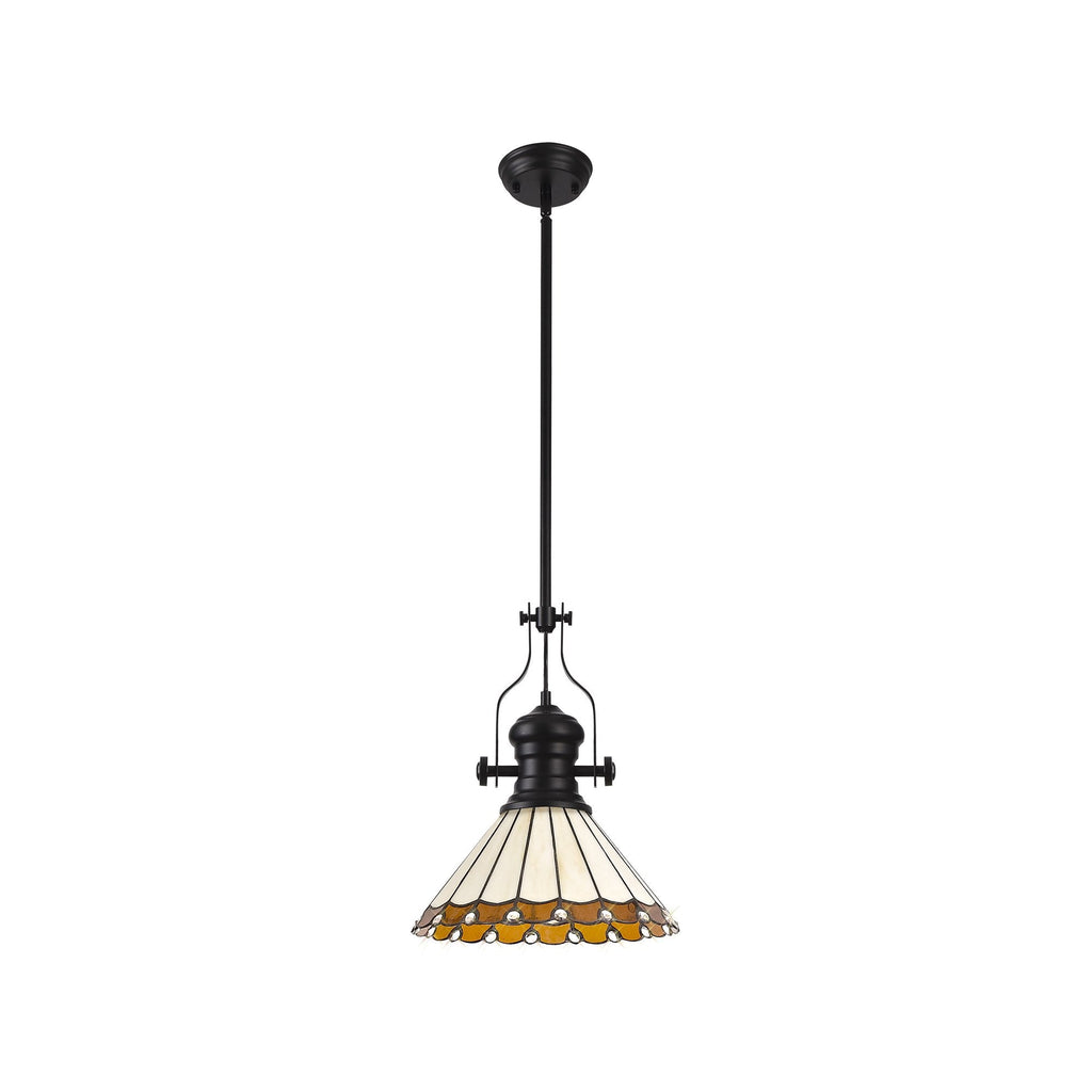 NLK15039 Louis, Umbrian 1 Light Pendant Matt Black Amber/Cream