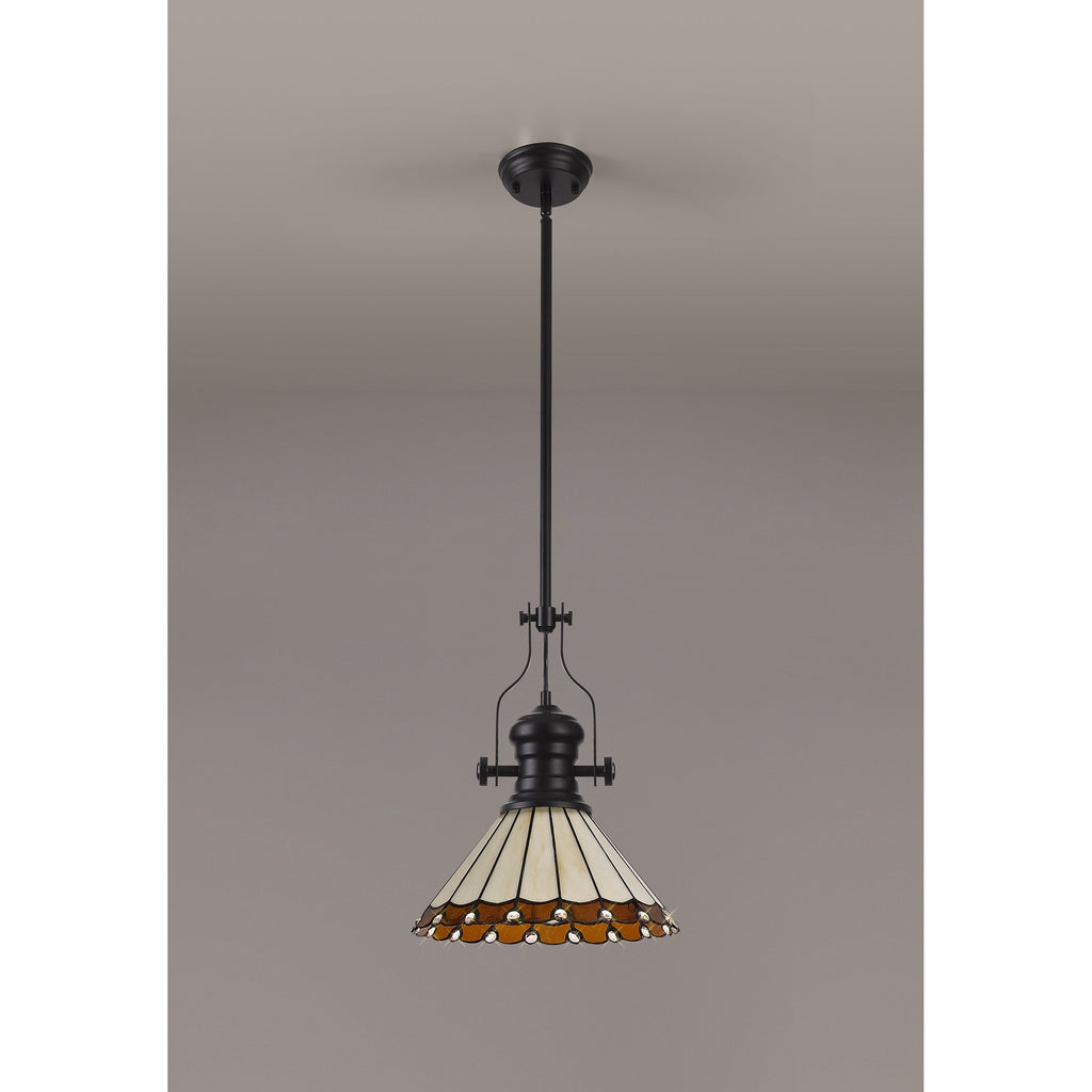 NLK15039 Louis, Umbrian 1 Light Pendant Matt Black Amber/Cream