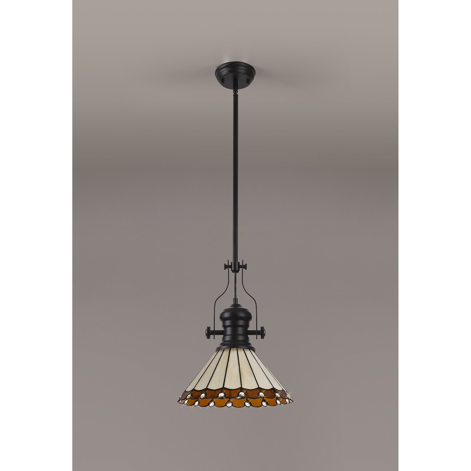 NLK15039 Louis, Umbrian 1 Light Pendant Matt Black Amber/Cream
