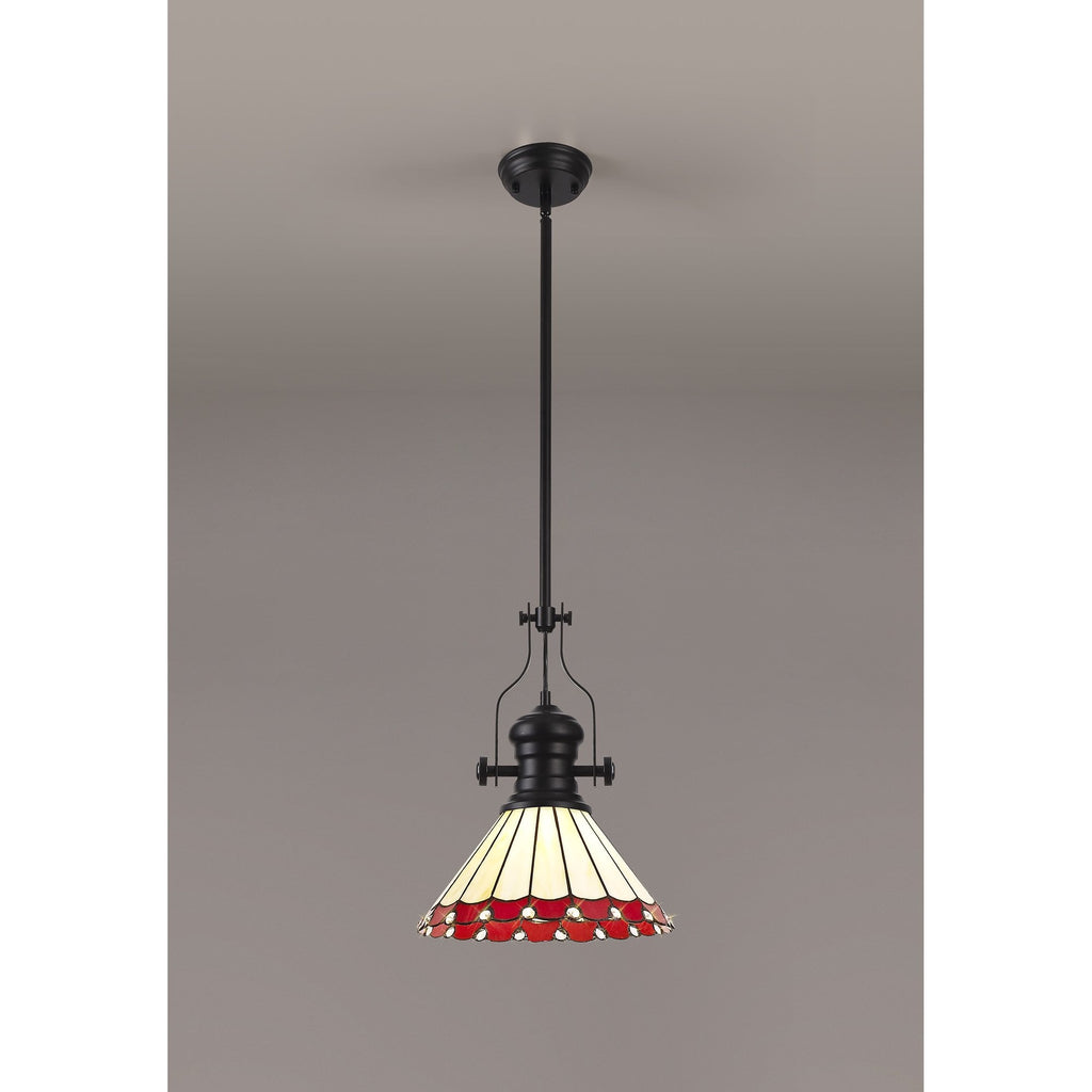 NLK15049 Louis, Umbrian 1 Light Pendant Matt Black Red/Cream