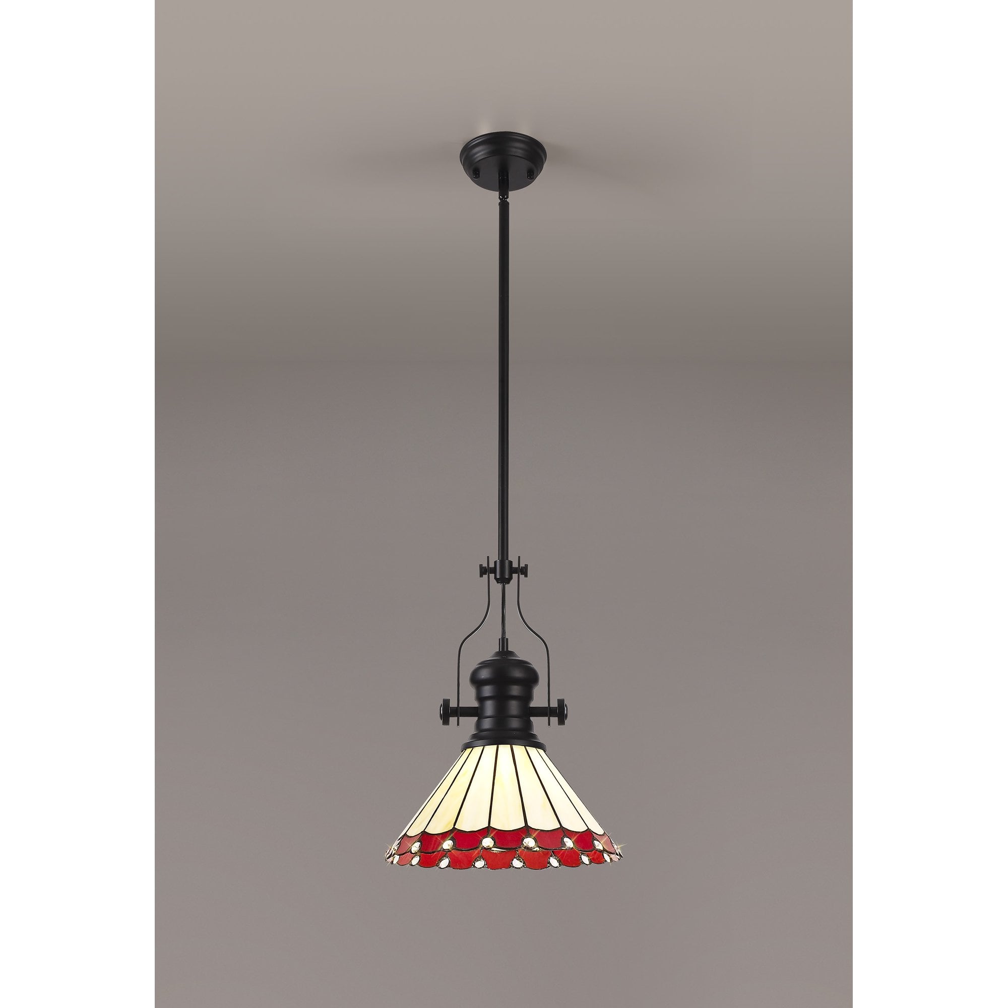 NLK15049 Louis, Umbrian 1 Light Pendant Matt Black Red/Cream
