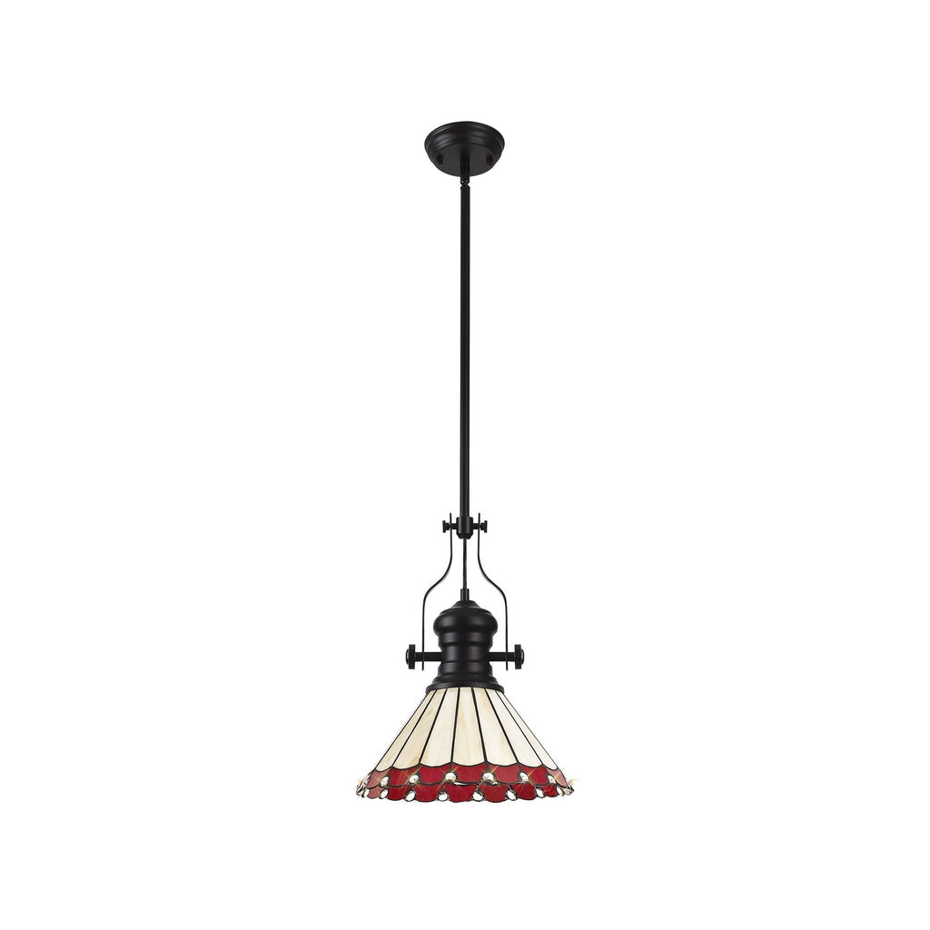 NLK15049 Louis, Umbrian 1 Light Pendant Matt Black Red/Cream