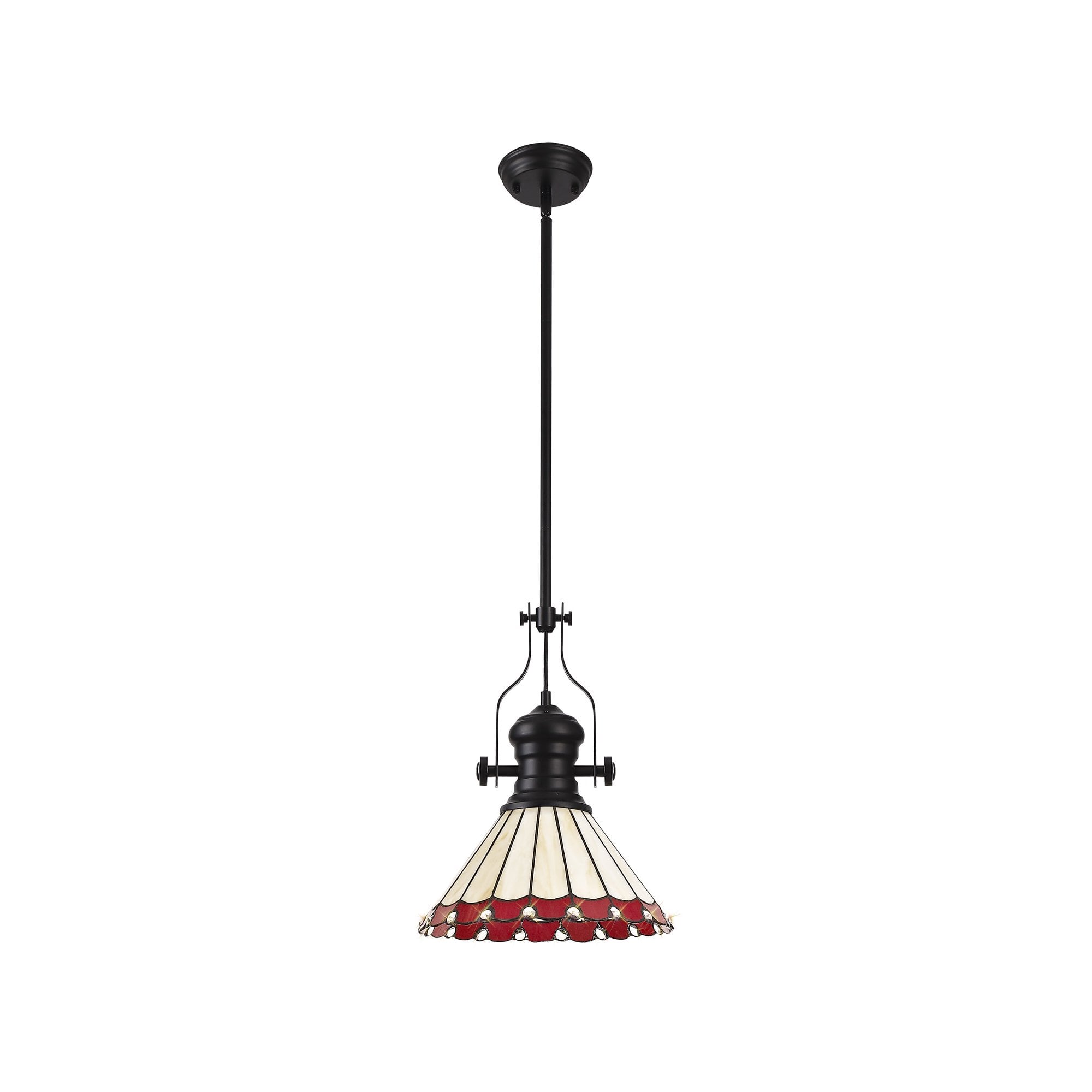 NLK15049 Louis, Umbrian 1 Light Pendant Matt Black Red/Cream