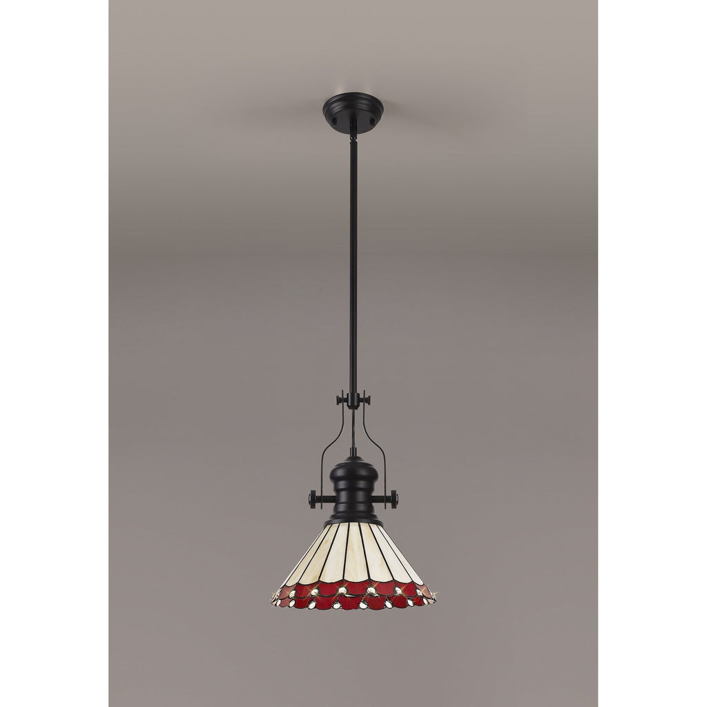 NLK15049 Louis, Umbrian 1 Light Pendant Matt Black Red/Cream
