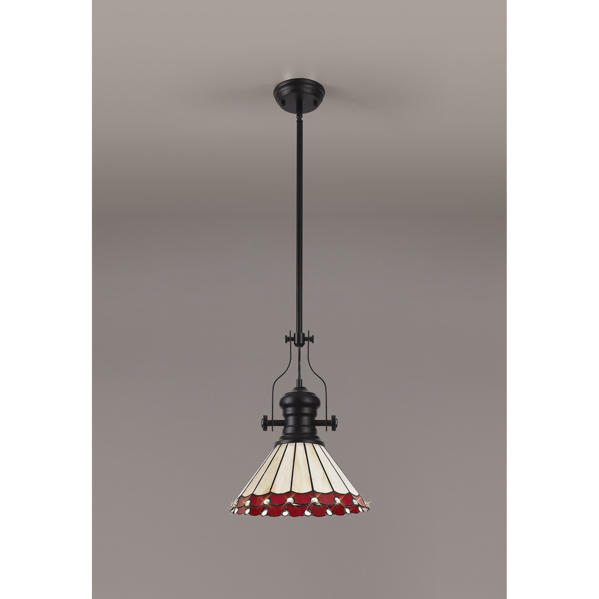 NLK15049 Louis, Umbrian 1 Light Pendant Matt Black Red/Cream