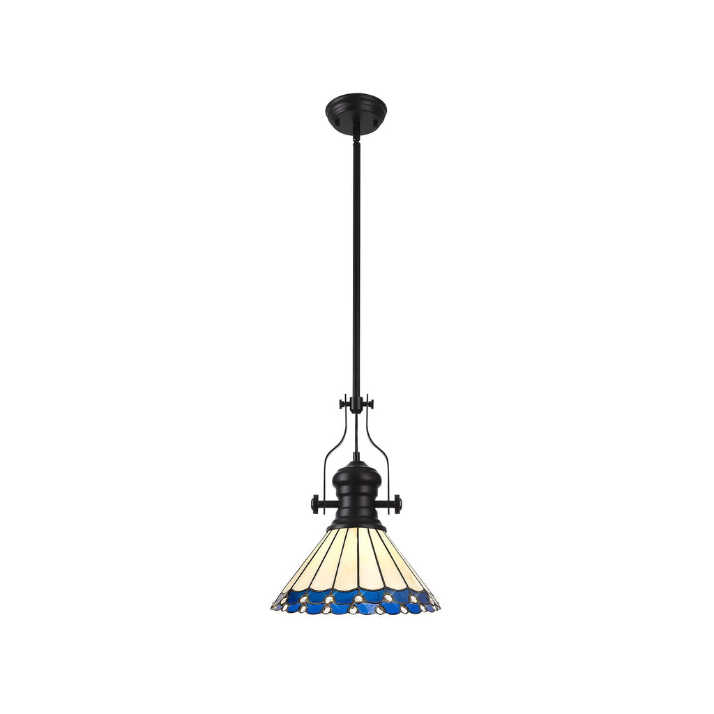 NLK15059 Louis, Umbrian 1 Light Pendant Matt Black Blue/Cream