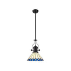 NLK15059 Louis, Umbrian 1 Light Pendant Matt Black Blue/Cream