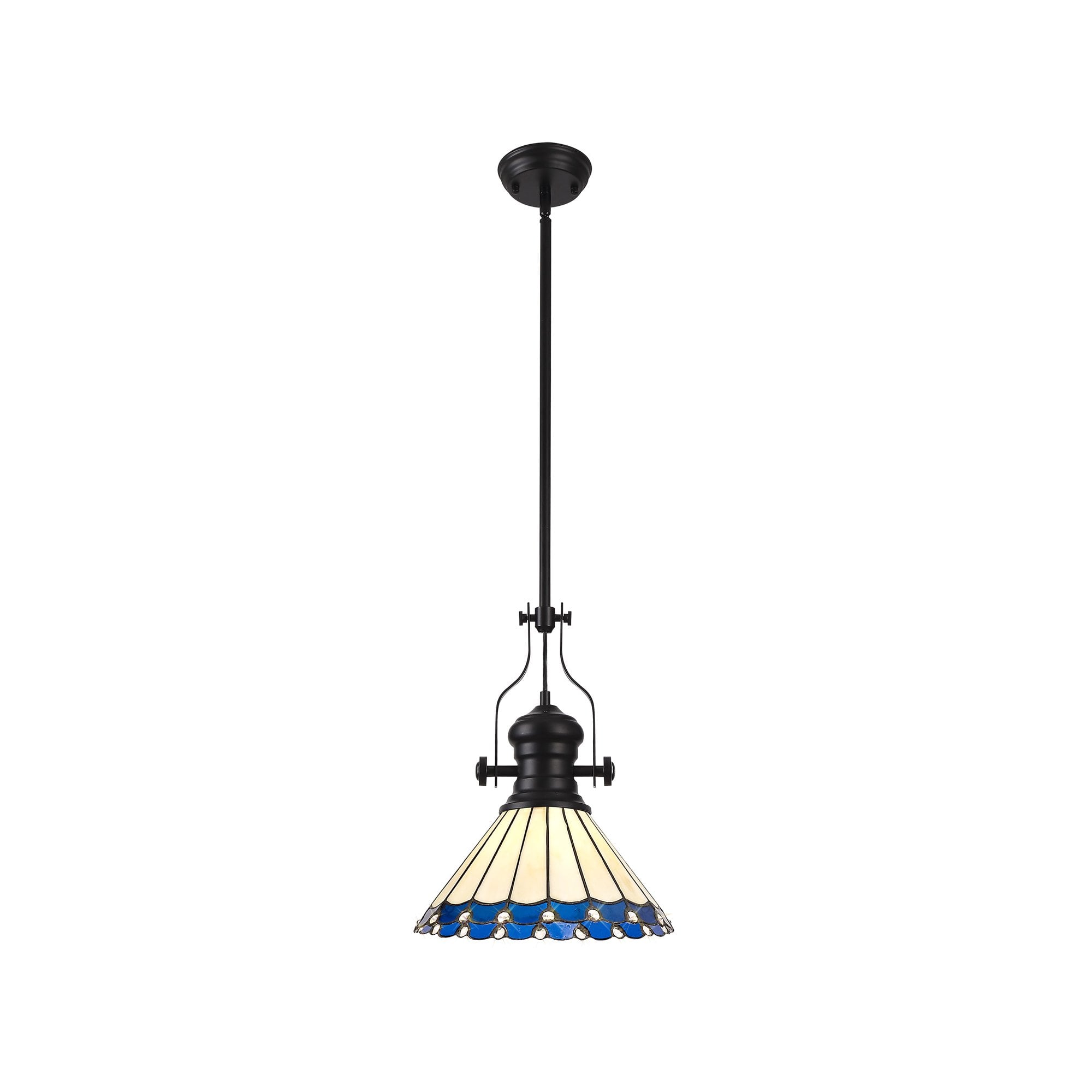 NLK15059 Louis, Umbrian 1 Light Pendant Matt Black Blue/Cream