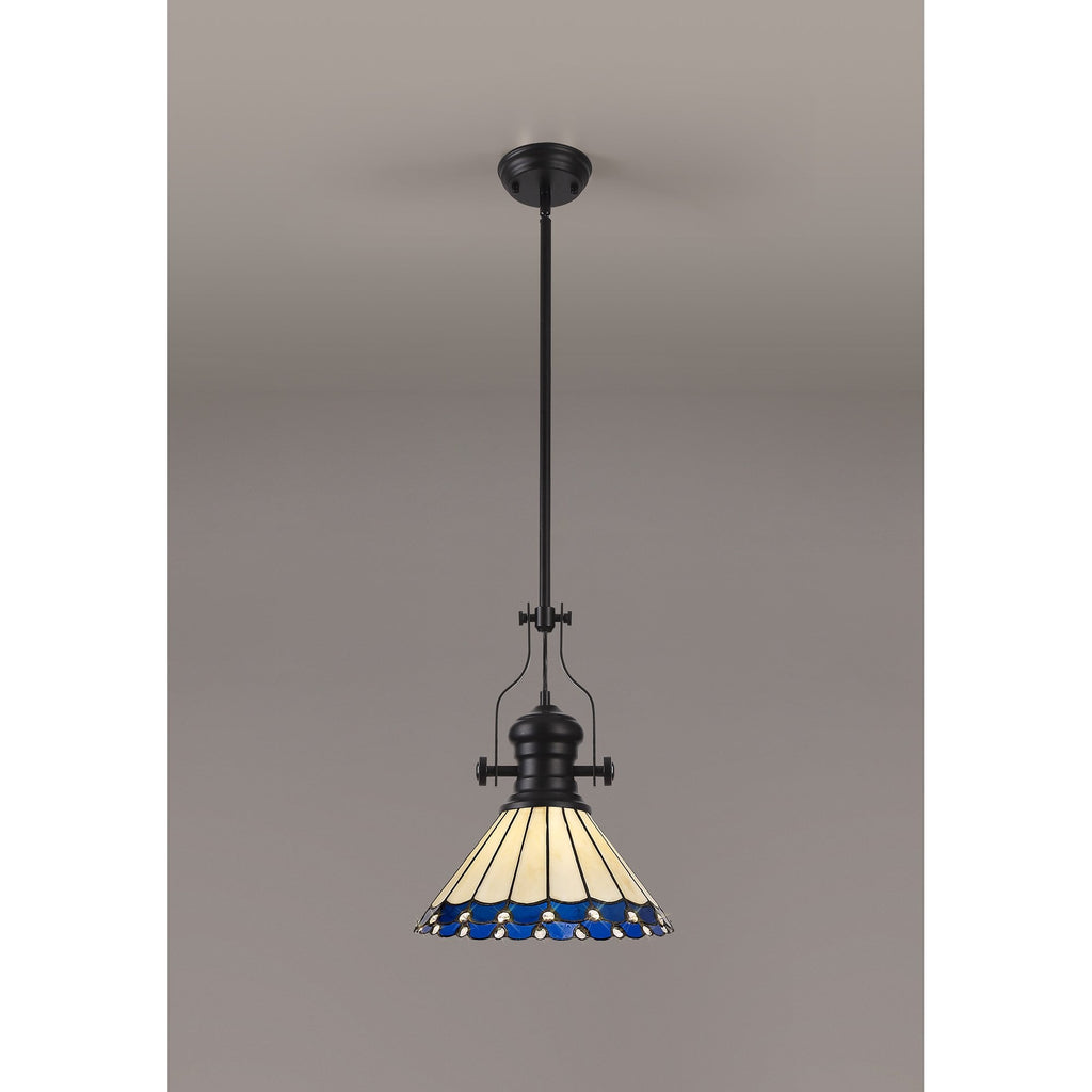 NLK15059 Louis, Umbrian 1 Light Pendant Matt Black Blue/Cream