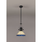 NLK15059 Louis, Umbrian 1 Light Pendant Matt Black Blue/Cream