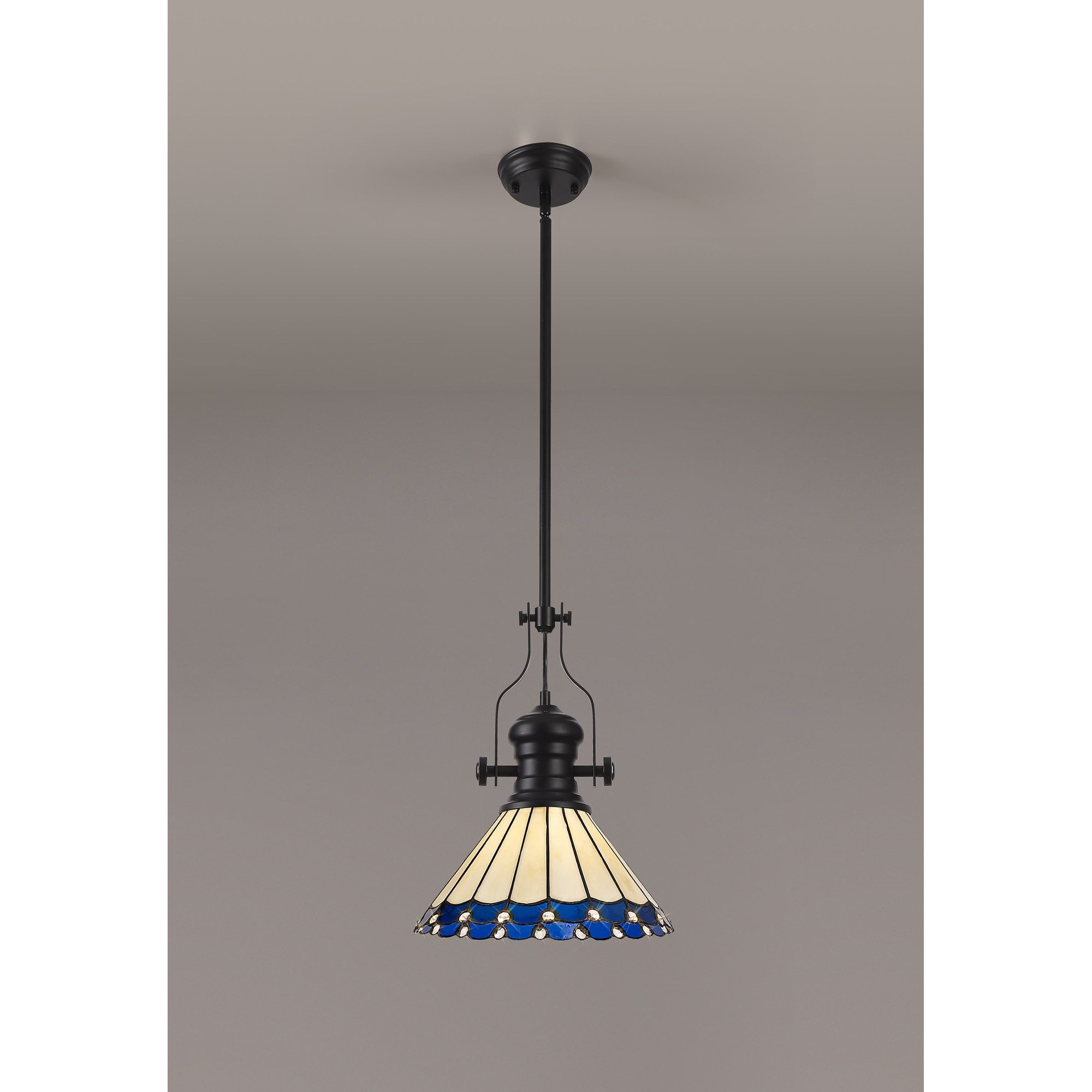 NLK15059 Louis, Umbrian 1 Light Pendant Matt Black Blue/Cream