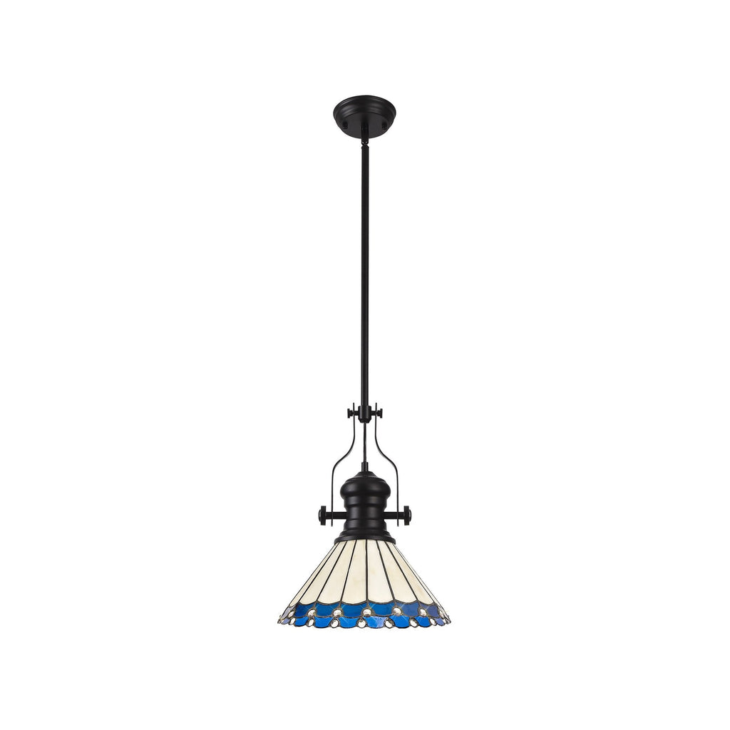 NLK15059 Louis, Umbrian 1 Light Pendant Matt Black Blue/Cream