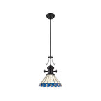 NLK15059 Louis, Umbrian 1 Light Pendant Matt Black Blue/Cream