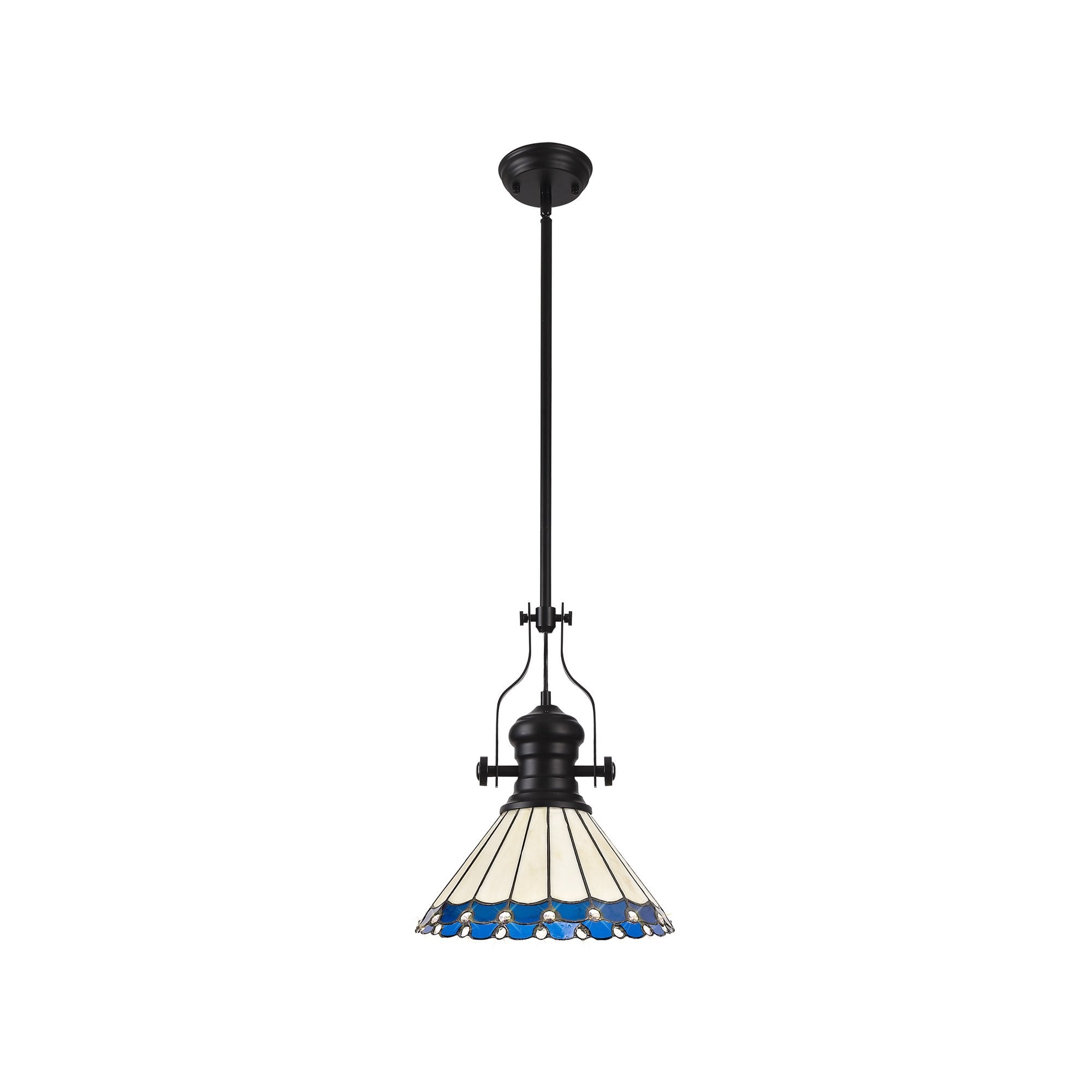 NLK15059 Louis, Umbrian 1 Light Pendant Matt Black Blue/Cream