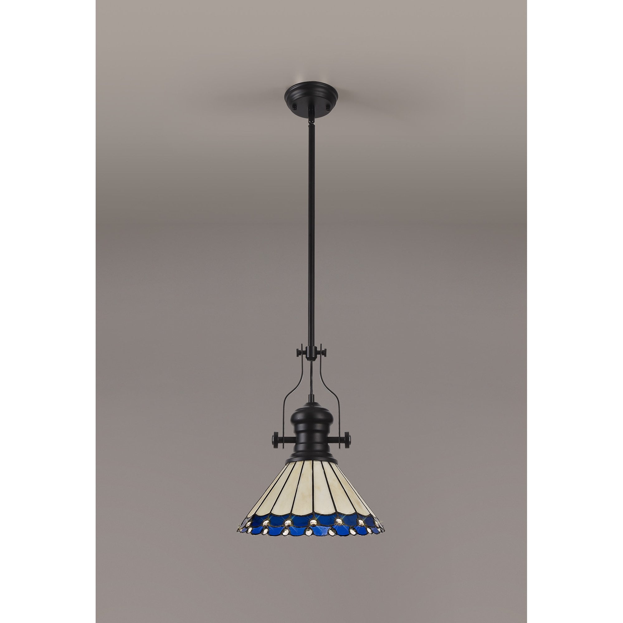 NLK15059 Louis, Umbrian 1 Light Pendant Matt Black Blue/Cream