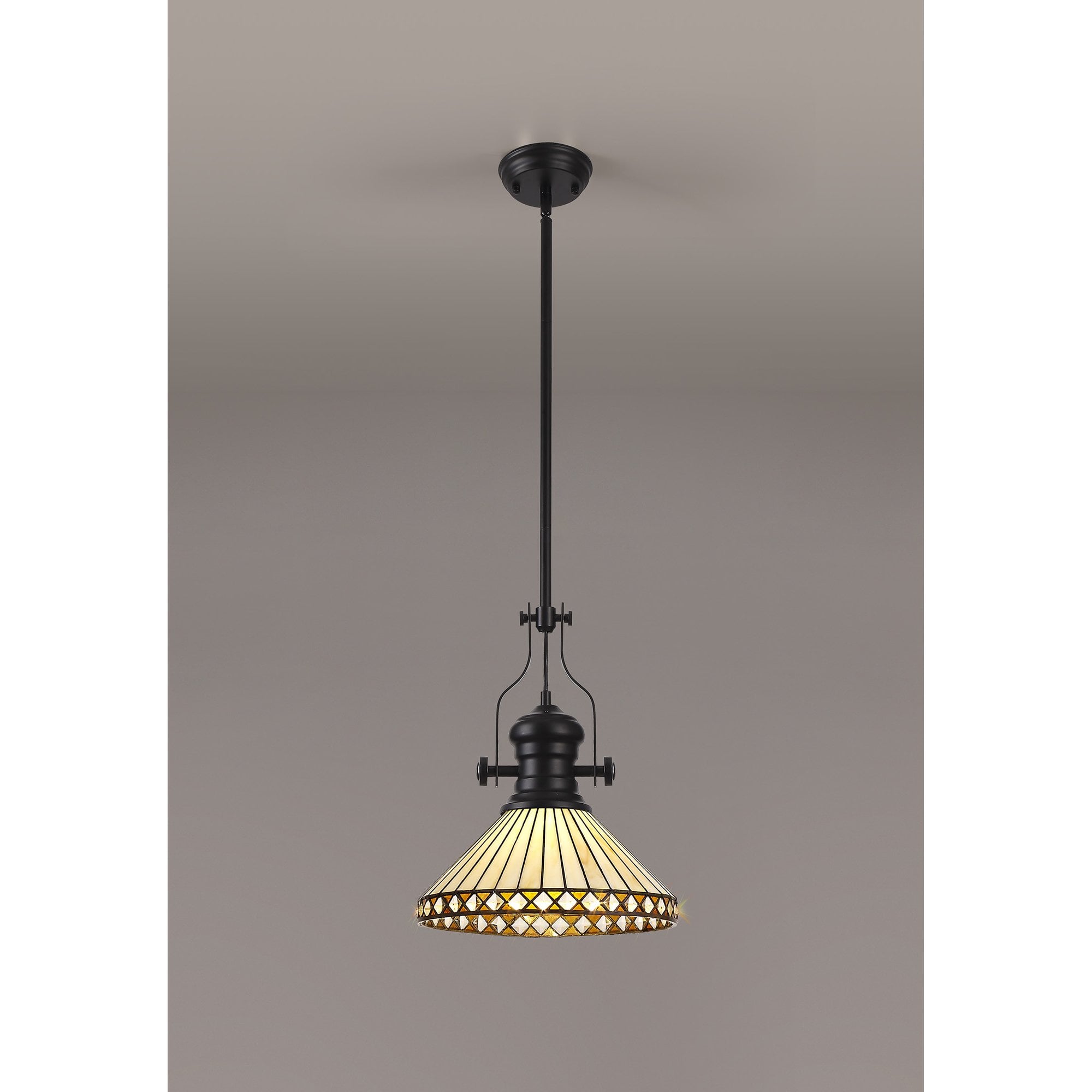 NLK15069 Louis, Tink 1 Light Pendant Matt Black Amber/Cream