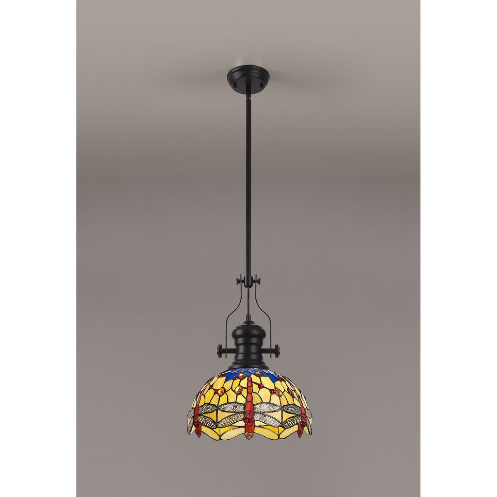 NLK15079 Louis, Heidi 1 Light Pendant Matt Black Orange/Blue