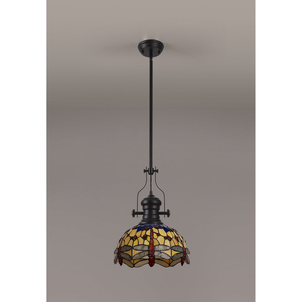 NLK15079 Louis, Heidi 1 Light Pendant Matt Black Orange/Blue