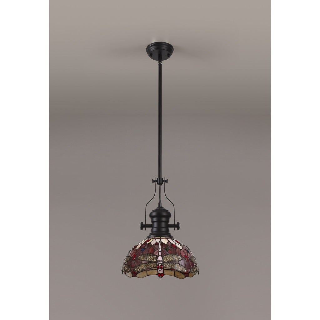 NLK15089 Louis, Heidi 1 Light Pendant Matt Black Purple/Pink