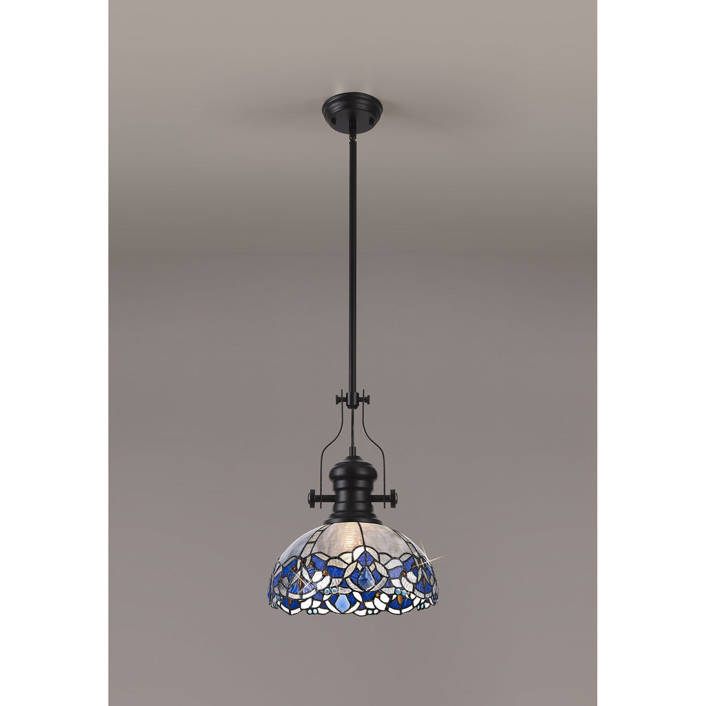 NLK15099 Louis, Ossie 1 Light Pendant Matt Black Blue