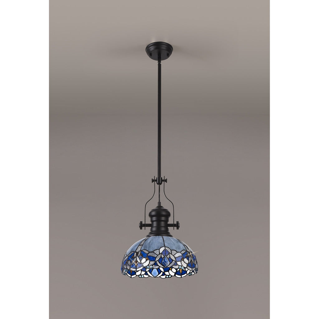 NLK15099 Louis, Ossie 1 Light Pendant Matt Black Blue