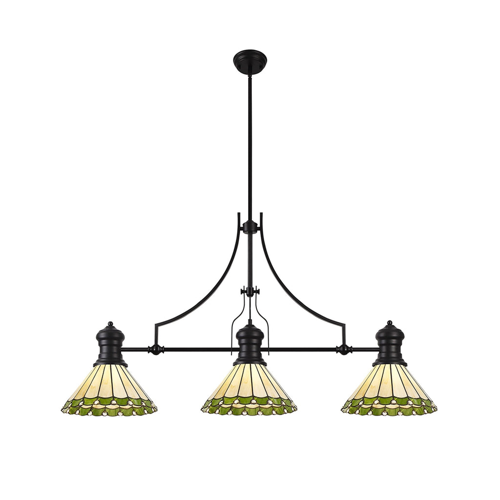 NLK15159 Louis, Umbrian 3 Light Linear Pendant Matt Black Green/Cream