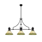 NLK15159 Louis, Umbrian 3 Light Linear Pendant Matt Black Green/Cream