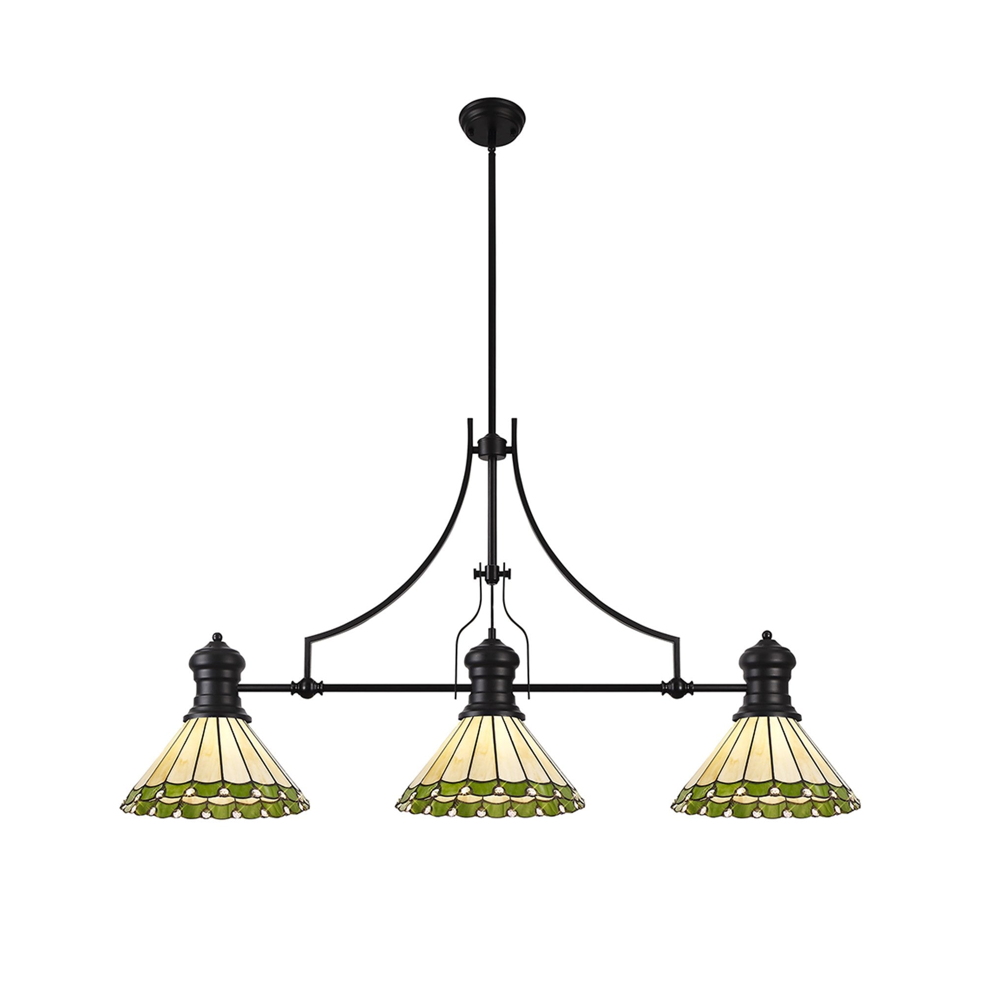 NLK15159 Louis, Umbrian 3 Light Linear Pendant Matt Black Green/Cream